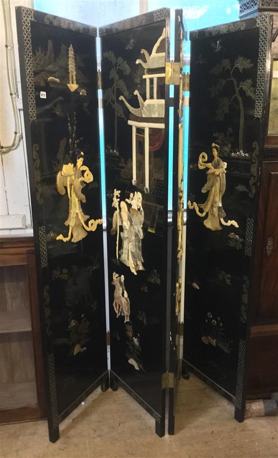 Chinese style four leaf lacquered draught screen